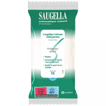 Saugella Antiseptique Naturel Lingettes Intimes Nettoyantes 15 lingettes